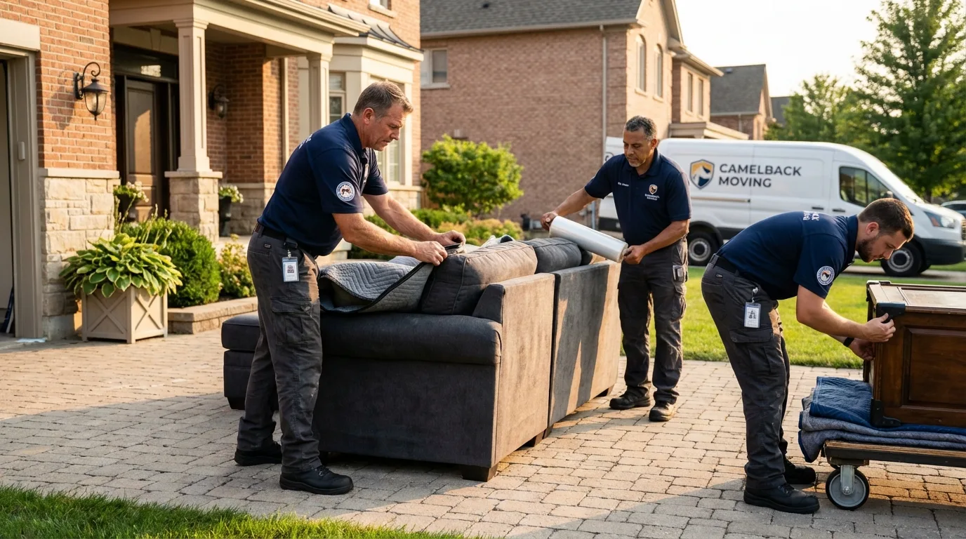 Large estate moving crew wrapping furniture in Fresno, CA