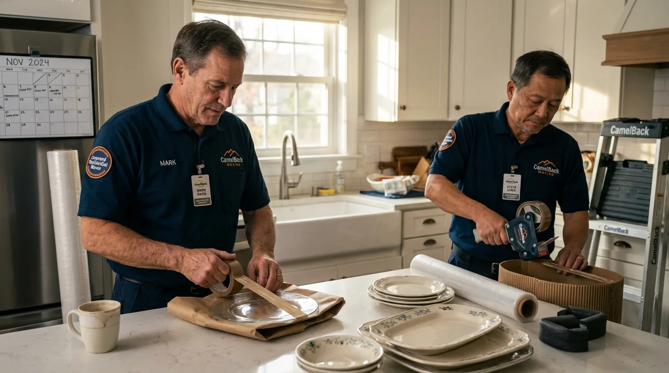 Professional crew packing kitchen dishware in Fresno, CA